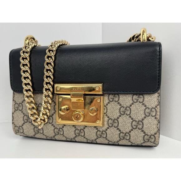 Gucci GG Supreme Padlock Small Shoulder Bag Brown and Black B-6 - Picture 1 of 16